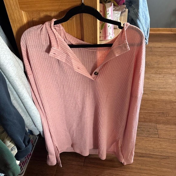 Pink Button Down Ribbed Sweater Top - Picture 2 of 3